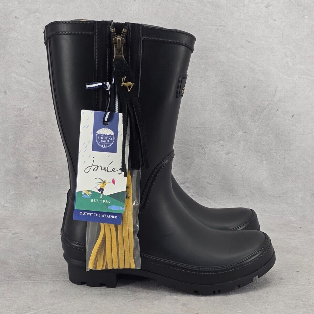 New Joules Rain Boots Mid Calf Rosalind Black‎ Boots Size US: 5 UK: 3 - Picture 3 of 14